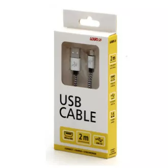 Logo USB kabel (2.0), USB A samec - microUSB samec, 2m, 480 Mb/s, 5V/1A, stříbrný, box, nylonové opletení, hliníkový kryt konektor