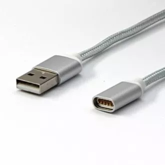 USB kabel (2.0), USB A samec - Magnetická koncovka, 1m, stříbrný