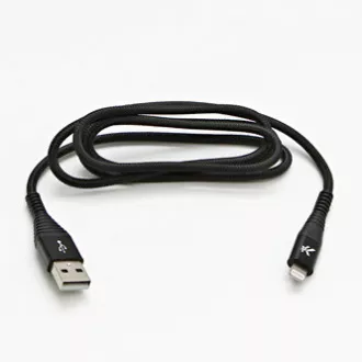 Logo USB kabel (2.0), USB A samec - Apple Lightning samec, 1m, MFi certifikace, 5V/2,4A, černý, box, nylonové opletení, hliníkový
