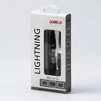 Logo USB kabel (2.0), USB A samec - Apple Lightning samec, 1m, MFi certifikace, 5V/2,4A, černý, box, nylonové opletení, hliníkový