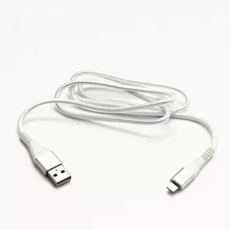 Logo USB kabel (2.0), USB A samec - Apple Lightning samec, 1m, MFi certifikace, 5V/2,4A, bílý, box, nylonové opletení, hliníkový k