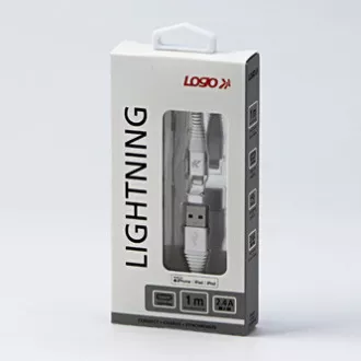 Logo USB kabel (2.0), USB A samec - Apple Lightning samec, 1m, MFi certifikace, 5V/2,4A, bílý, box, nylonové opletení, hliníkový k