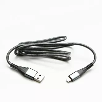 Logo USB kabel (2.0), USB A samec - Apple Lightning samec, 2m, MFi certifikace, 5V/2,4A, stříbrný, box, nylonové opletení, hliníko