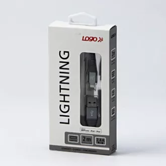 Logo USB kabel (2.0), USB A samec - Apple Lightning samec, 2m, MFi certifikace, 5V/2,4A, stříbrný, box, nylonové opletení, hliníko