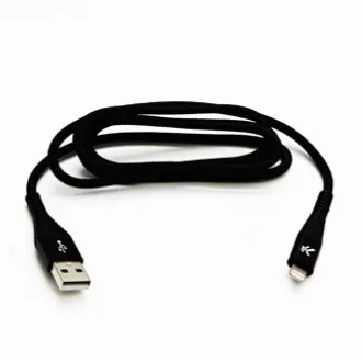 Logo USB kabel (2.0), USB A samec - Apple Lightning samec, 2m, MFi certifikace, 5V/2,4A, černý, box, nylonové opletení, hliníkový
