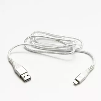 Logo USB kabel (2.0), USB A samec - Apple Lightning samec, 2m, MFi certifikace, 5V/2,4A, bílý, box, nylonové opletení, hliníkový k