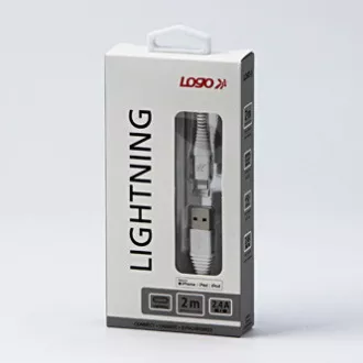 Logo USB kabel (2.0), USB A samec - Apple Lightning samec, 2m, MFi certifikace, 5V/2,4A, bílý, box, nylonové opletení, hliníkový k