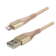 Logo USB kabel (2.0), USB A samec - Apple Lightning samec, 2m, MFi certifikace, 5V/2,4A, zlatý, box, nylonové opletení, hliníkový
