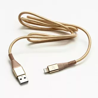 Logo USB kabel (2.0), USB A samec - Apple Lightning samec, 2m, MFi certifikace, 5V/2,4A, zlatý, box, nylonové opletení, hliníkový