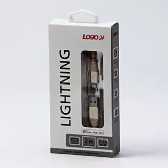 Logo USB kabel (2.0), USB A samec - Apple Lightning samec, 2m, MFi certifikace, 5V/2,4A, zlatý, box, nylonové opletení, hliníkový
