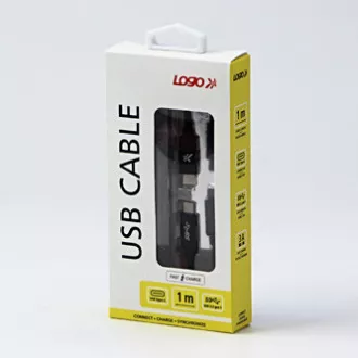 Logo USB kabel (3.2 gen 1), USB C samec - USB C samec, 1m, 5 Gb/s, 5V/3A, černý, box, nylonové opletení, hliníkový kryt konektoru