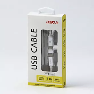 Logo USB kabel (3.2 gen 1), USB C samec - USB C samec, 1m, 5 Gb/s, 5V/3A, bílý, box, nylonové opletení, hliníkový kryt konektoru