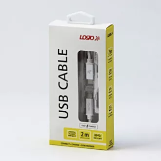 Logo USB kabel (3.2 gen 1), USB C samec - USB C samec, 2m, 5 Gb/s, 5V/3A, bílý, box, nylonové opletení, hliníkový kryt konektoru