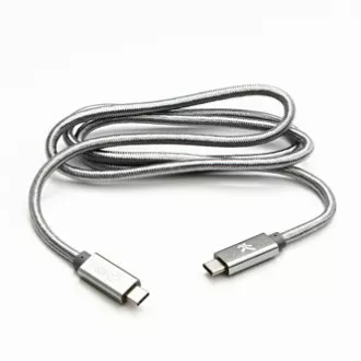 Logo USB kabel (3.2 gen 2), USB C samec - USB C samec, 1m, Power Delivery 100W, 10 Gb/s, 20V/5A, stříbrný, box, nylonové opletení,