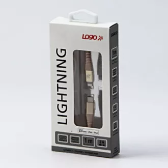 Logo USB kabel (2.0), USB C samec - Apple Lightning samec, 1m, MFi certifikace, 5V/3A, zlatý, box, nylonové opletení, hliníkový kr