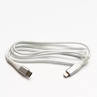 Logo USB kabel (2.0), USB C samec - Apple Lightning samec, 2m, MFi certifikace, 5V/3A, bílý, box, nylonové opletení, hliníkový kry