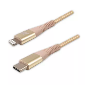 Logo USB kabel (2.0), USB C samec - Apple Lightning samec, 2m, MFi certifikace, 5V/3A, zlatý, box, nylonové opletení, hliníkový kr