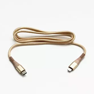 Logo USB kabel (2.0), USB C samec - Apple Lightning samec, 2m, MFi certifikace, 5V/3A, zlatý, box, nylonové opletení, hliníkový kr