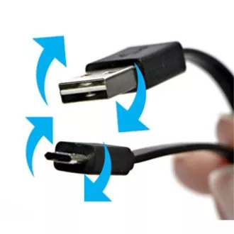 USB kabel (2.0), USB A samec reversible - microUSB samec reversible, 1m, plochý, černý