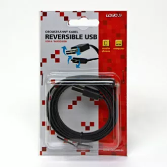 Logo USB kabel (2.0), USB A samec reversible - microUSB samec reversible, 1m, reversible, černý, blistr, DOPRODEJ