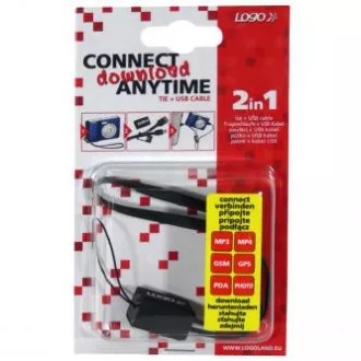 Logo USB kabel (2.0), USB A samec - miniUSB samec, 0.3m, černý, poutko na foťák, DOPRODEJ