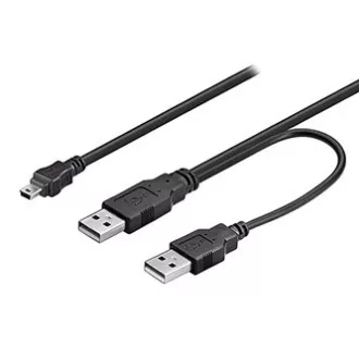 Logo USB kabel (2.0), 2x USB A samec - miniUSB samec, 0.6m, černý, blistr, DOPRODEJ