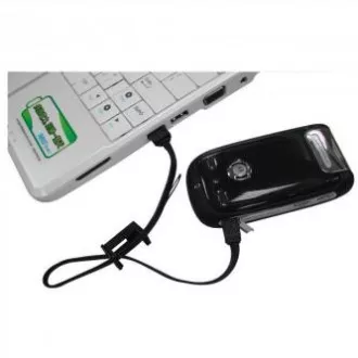 Logo USB kabel (2.0), USB A samec - microUSB samec, 0.3m, černý, poutko na fotoaparát/MP3 přehrávač, DOPRODEJ