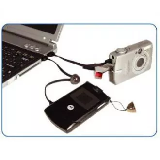 Logo USB kabel (2.0), USB A samec - microUSB samec, 0.3m, černý, poutko na fotoaparát/MP3 přehrávač, DOPRODEJ