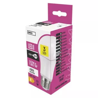 LED žárovka EMOS Lighting E27, 220-240V, 13.2W, 1521lm, 4000k, neutrální bílá, 30000h, Classic A60 120x60x60mm