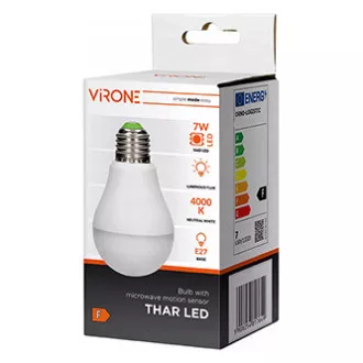 LED žárovka Virone E27, 220-240V, 7W, 825lm, 4000k, neutrální bílá, 25000h, se senzorem pohybu