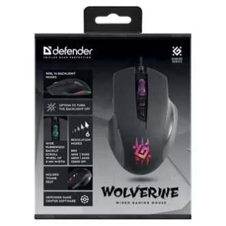 Defender Wolverine GM-700L RGB Myš drátová, černá, 12800DPI