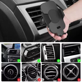 Držák mobilu do auta, s bezdrátovým nabíjením, motorické uchycení, senzor pohybu, Qi, černá