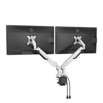 Polohovatelný držák pro 2 monitory, 2-9 Kg, svorka a průchodka stolu, 17"-32", USB HUB, 75x75/100x100, černý