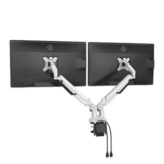 Polohovatelný držák pro 2 monitory, černý, 2-9 Kg, svorka a průchodka stolu, 17"-32", USB HUB, 75x75/100x100