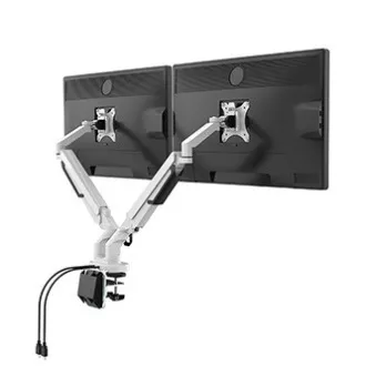 Polohovatelný držák pro 2 monitory, černý, 2-9 Kg, svorka a průchodka stolu, 17"-32", USB HUB, 75x75/100x100
