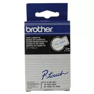 Brother originální páska do tiskárny štítků, Brother, TC-203, modrý tisk/bílý podklad, laminovaná, 7.7m, 12mm