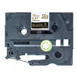 Brother originální páska do tiskárny štítků, Brother, TZE-R334, zlatý tisk/černý podklad, textilní, 4m, 12mm