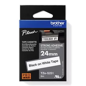 Brother originální páska do tiskárny štítků, Brother, TZE-S251, černý tisk/bílý podklad, laminovaná, 8m, 24mm, extrémně adhezivní