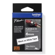 Brother originální páska do tiskárny štítků, Brother, TZE-FX211, černý tisk/bílý podklad, laminovaná, 8m, 6mm, flexibilní
