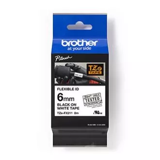 Brother originální páska do tiskárny štítků, Brother, TZE-FX211, černý tisk/bílý podklad, laminovaná, 8m, 6mm, flexibilní