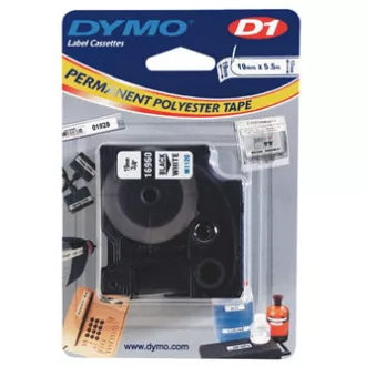 Dymo originální páska do tiskárny štítků, Dymo, 16960, S0718070, černý tisk/bílý podklad, 5.5m, 19mm, D1, speciální - permanentní