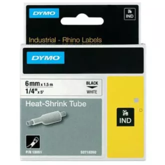Dymo originální páska do tiskárny štítků, Dymo, 18051, S0718260, černý tisk/bílý podklad, 1.5m, 6mm, RHINO plochá smršťovací bužír