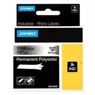 Dymo originální páska do tiskárny štítků, Dymo, 18486, černý tisk/metalický podklad, 5.5m, 12mm, RHINO permanentní polyesterová D1 Dymo originální páska do tiskárny štítků, Dymo, 18486, černý tisk/metalický podklad, 5.5m, 12mm, RHINO permanentní polyesterová D1