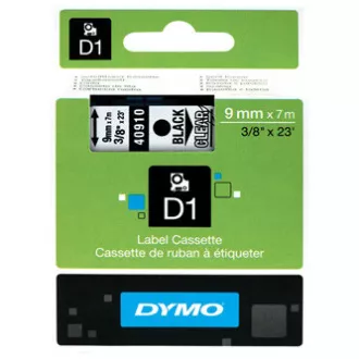 Dymo originální páska do tiskárny štítků, Dymo, 40910, S0720670, černý tisk/transparentní podklad, 7m, 9mm, D1