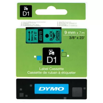 Dymo originální páska do tiskárny štítků, Dymo, 40919, S0720740, černý tisk/zelený podklad, 7m, 9mm, D1