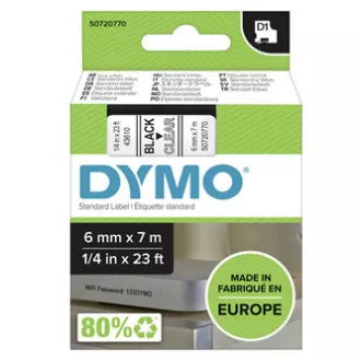 Dymo originální páska do tiskárny štítků, Dymo, 43610, S0720770, černý tisk/průhledný podklad, 7m, 6mm, D1 Dymo originální páska do tiskárny štítků, Dymo, 43610, S0720770, černý tisk/průhledný podklad, 7m, 6mm, D1
