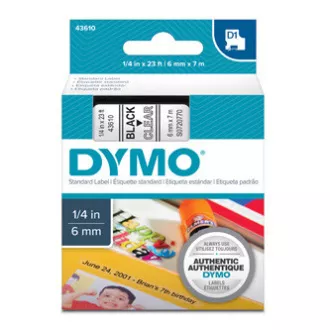 Dymo originální páska do tiskárny štítků, Dymo, 43610, S0720770, černý tisk/průhledný podklad, 7m, 6mm, D1 Dymo originální páska do tiskárny štítků, Dymo, 43610, S0720770, černý tisk/průhledný podklad, 7m, 6mm, D1