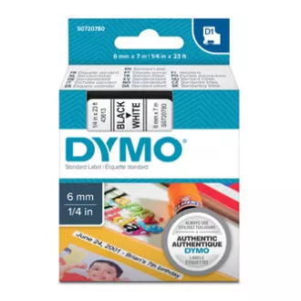 Dymo originální páska do tiskárny štítků, Dymo, 43613, S0720780, černý tisk/bílý podklad, 7m, 6mm, D1