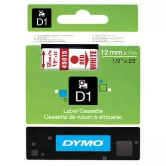 Dymo originální páska do tiskárny štítků, Dymo, 45015, S0720550, červený tisk/bílý podklad, 7m, 12mm, D1