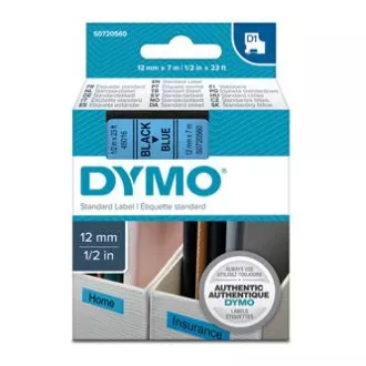 Dymo originální páska do tiskárny štítků, Dymo, 45016, S0720560, černý tisk/modrý podklad, 7m, 12mm, D1